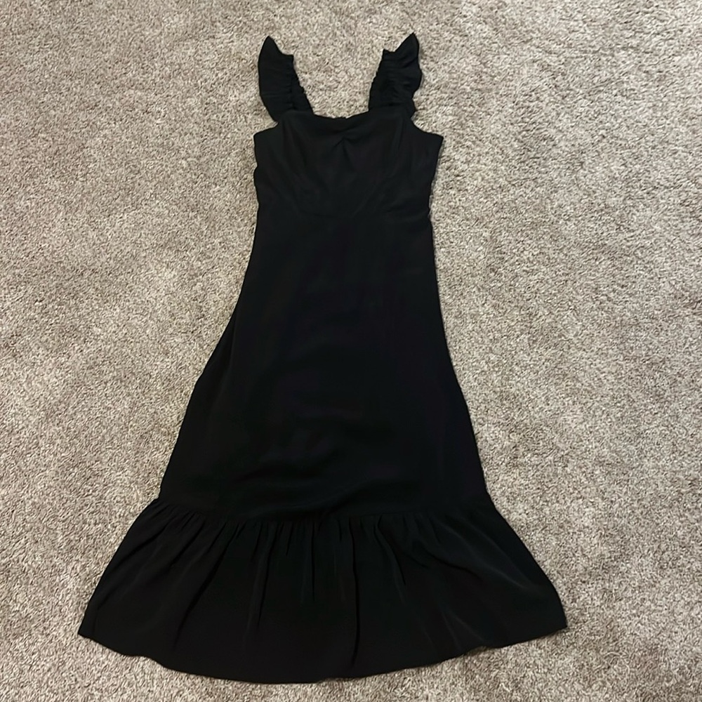 Lulus Forever My Sweetheart Black Ruffled Midi Dress. Size XS
